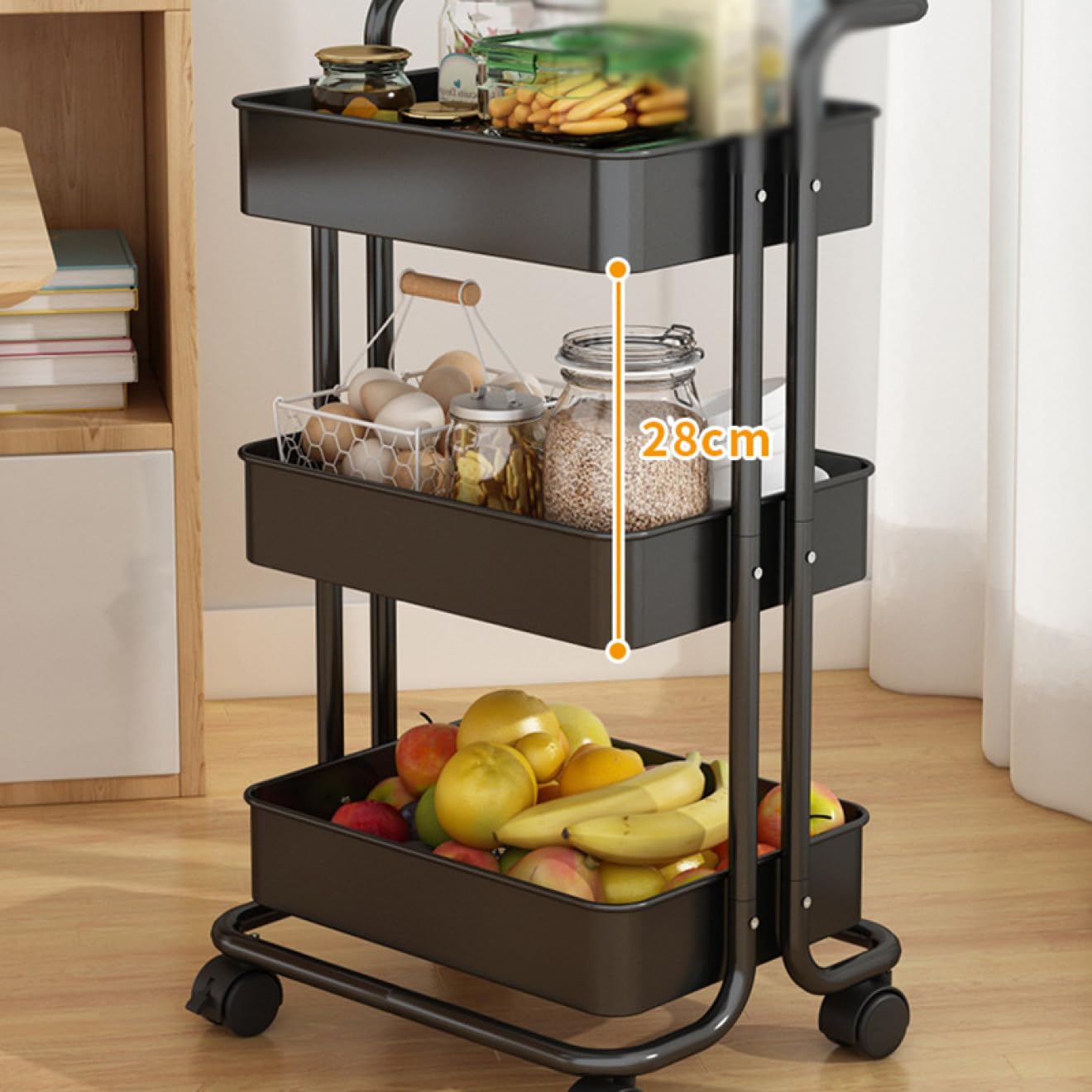 Amazon.co.jp: CFGZC キッチンワゴン キャスター付き トレイ付き